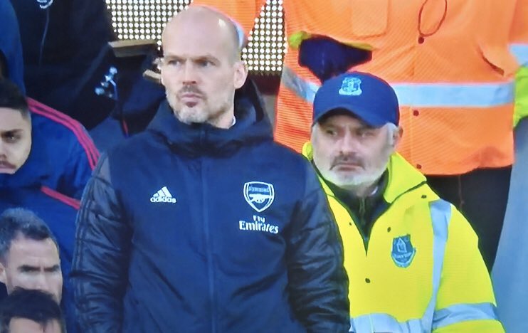 EPLBible's tweet image. Mourinho is now a steward? 

Tottenham really is killing him... 😂😂😂