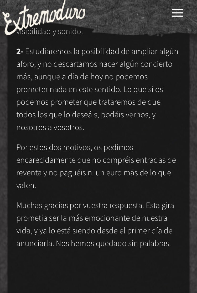 Extremoquotes's tweet photo. 🚨 COMUNICADO OFICIAL (@Oficina_Extremo) acerca de las entradas. https://t.co/ZdLsqOulve