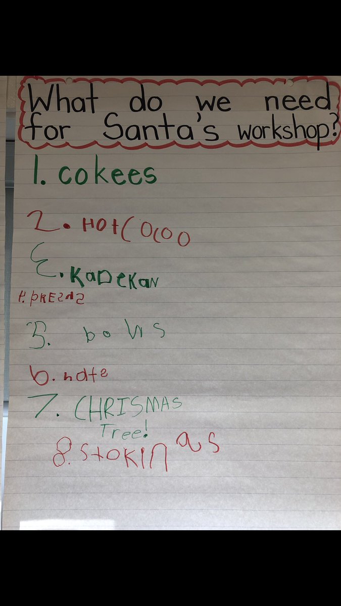 MrsMossasStars's tweet photo. After deciding that we wanted to change our Drama Centre into Santa’s Workshop, we created a list to decide what was needed. After collaboratively setting it up, students had the opportunity to prepare presents and decorate cookies and had so much fun doing so!🎅🏻 @deSalesTCDSB https://t.co/6qHQlJZorS