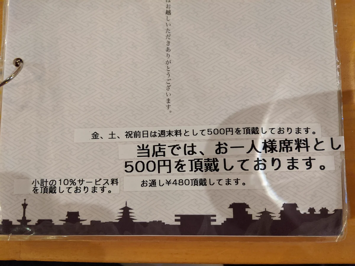 ぼったくりでは？週末に席に着いただけで1000円以上取られる店www