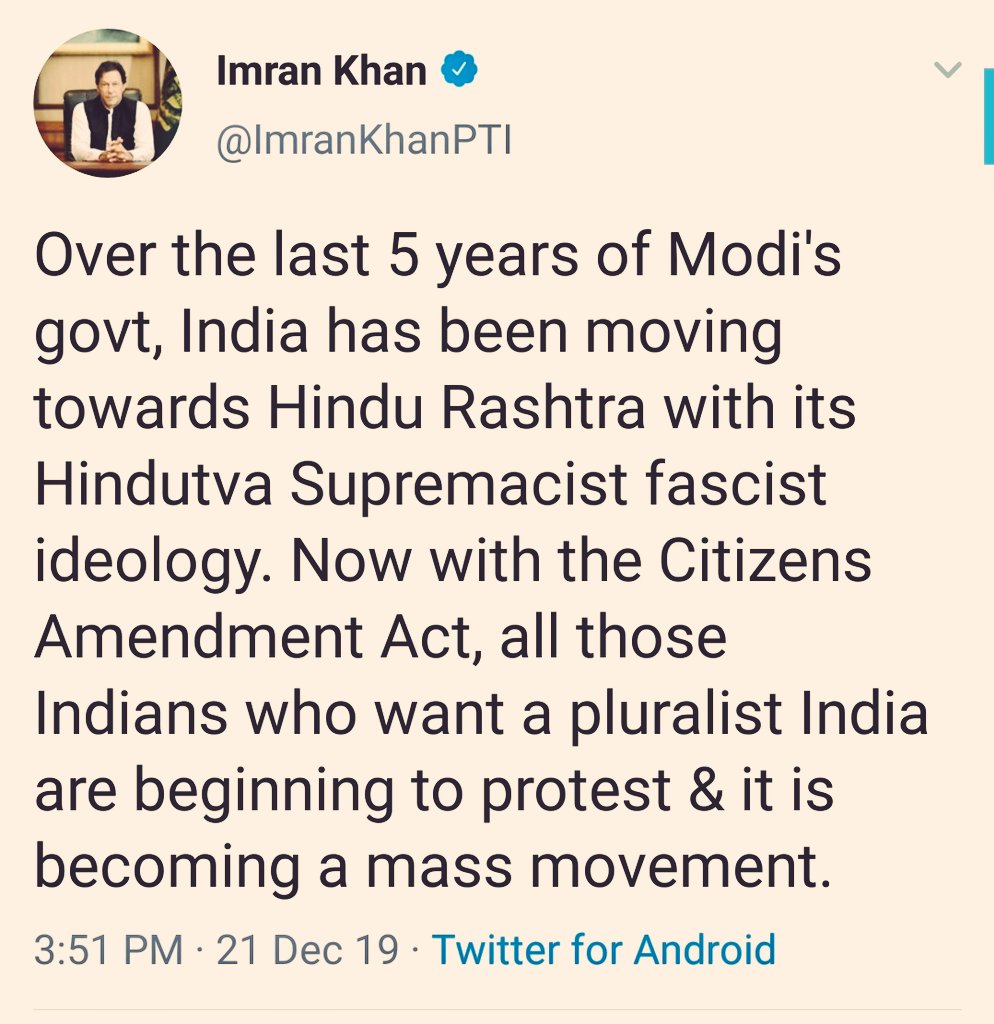 PM Imran Khan has yet again reiterated his stance on Hindutva. He believes today what is happening in India is exactly what he predicted few months back from Kashmir to Assam, the blueprint of Nazism is there. #Hindutva  #Nazism