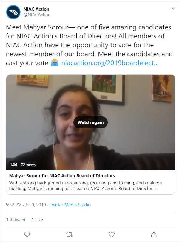 2) @mahyarsorour is the Senior Legislative Assistant to  @Ilhan. Sorour was a candidate for NIAC Action's leadership board back in July.