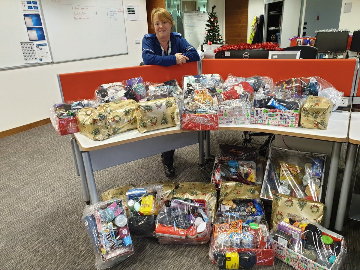 DiackClaire's tweet photo. Some of our Bury Military Veterans will get a lovely surprise this week. Pcso Jamie and I have collected donations from Stores and Shops in Bury, these have included food items, toiletries, socks.  The hampers were made up @ Bury Police Station and handed out by BODVA. #xmas2019 https://t.co/KjK8E7poOA
