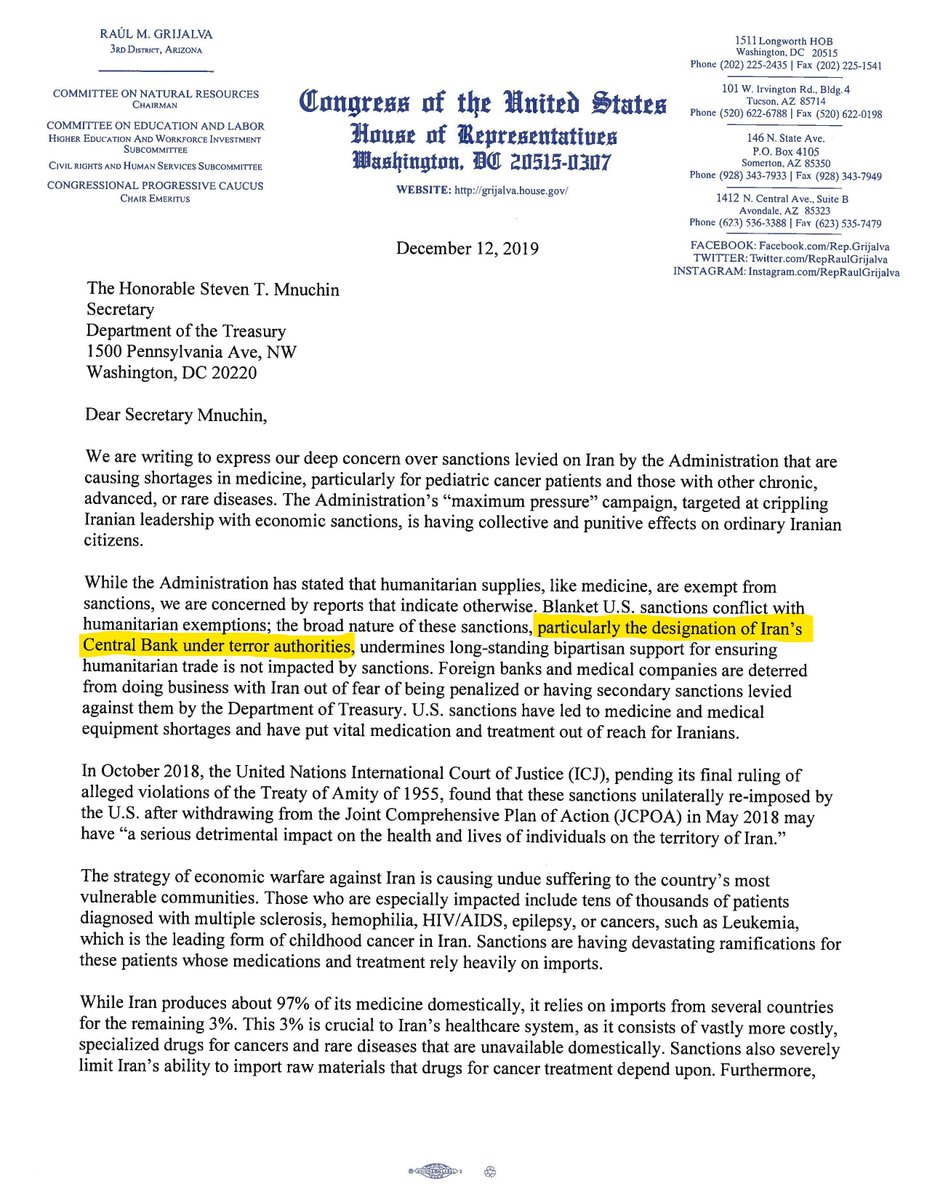 5)NIAC uses its foothold in Congress to issue such letters by  @Ilhan,  @RepBarbaraLee &  @RepRaulGrijalva that was probably drafted by Iran's mullahs. They're objecting to "the designation of Iran's Central Bank under terror authorities."