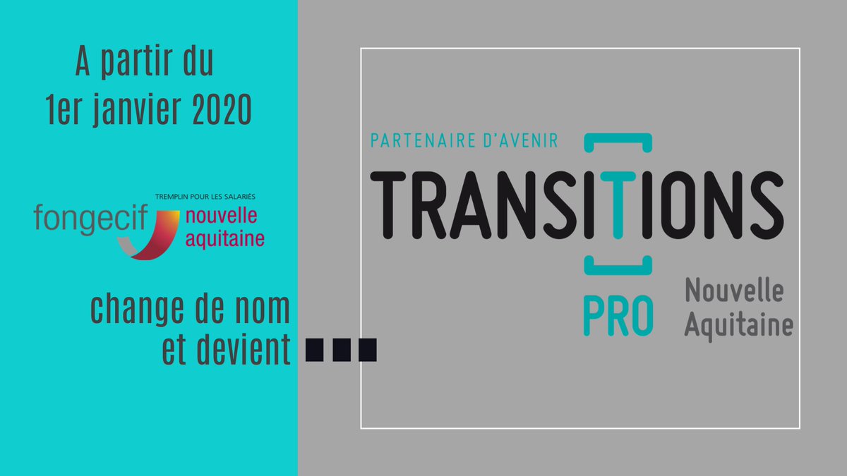 tpro_na's tweet image. Le monde évolue, le #Fongecif Nouvelle-Aquitaine aussi ! 🚀
📣 Au 1er janvier 2020 le Fongecif Nouvelle-Aquitaine change de nom et devient Transi[T]ions Pro Nouvelle-Aquitaine.
#CPIR #CPF #Transitionspro