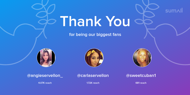 Our biggest fans this week: angieservellon_, carlaservellon, sweetcuban1. Thank you! via sumall.com/thankyou?utm_s…