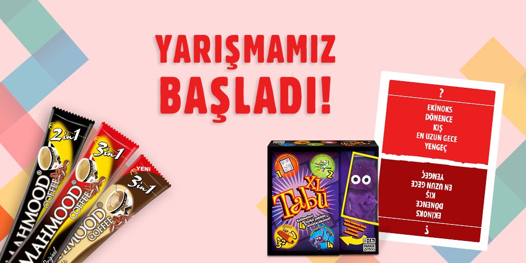 MahmoodCoffeeTR's tweet photo. Yarışmamız Başladı!🎉
Bugün En Uzun Gece!😍Uzun gecelerin vazgeçilmez oyunu Tabu XL ve Mahmood Kahve Seti kazanma şansını yakalayan 2 kişiden biri sen ol!🧡
@mahmoodcoffeetr sayfamızı takip et,
Tabu kartında bilinmeyen kelimeyi bu tweeti alıntılayarak yaz 2 arkadaşını etiketle!😉 https://t.co/4o7yUFdEVd