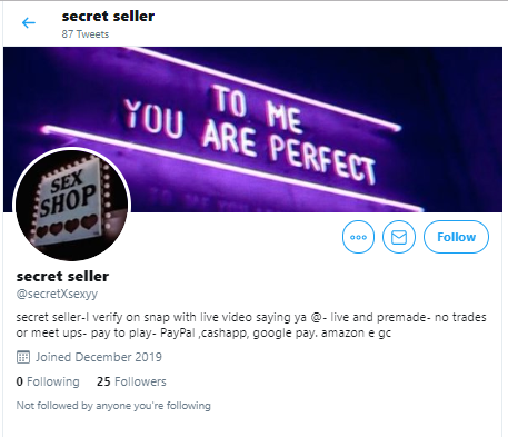 Update! Underaged Scammer is now  @secretXXseller & Updated  @secretXsexyy - BOTH are  #OnBlast!Still underage, selling content & scamming; she DOESN'T get how illegal/wrong it is. (WE'LL KEEP IT UP TIL SHE'S SUSPENDED AGAIN!) #RT &  #REPORT to Twitter CSE:  https://help.twitter.com/forms/cse 