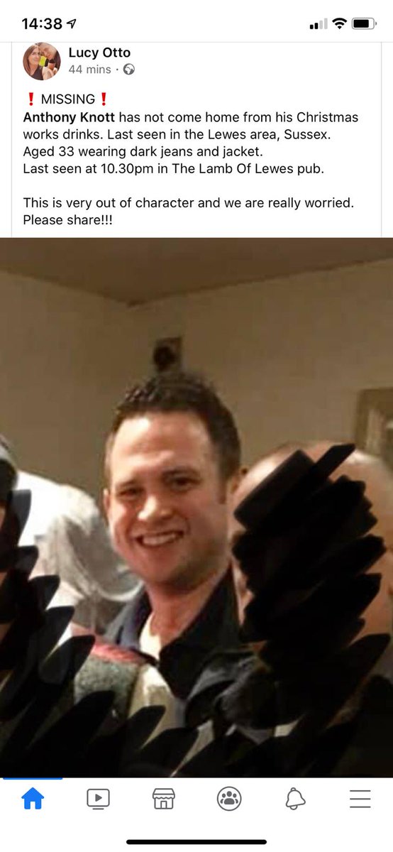 ❗️MISSING❗️
Our friend and player, Anthony Knott, didn't come home from his Xmas work's drinks. Last seen in the Lewes area, Sussex. 
Aged 33 wearing dark jeans and jacket. 
Last seen 10.30pm in The Lamb Of Lewes pub. VERY out of character and we are really worried.
Please share!