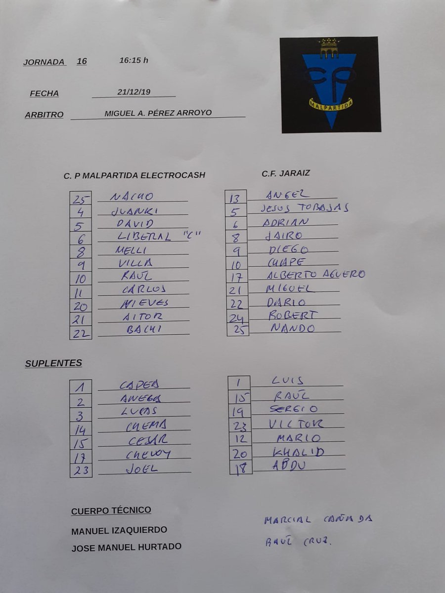 CPMalpartida_'s tweet photo. Alineaciones del partido de hoy ⚽️⚽️⚽️
#VamosMalpar 
#AupaMalpar https://t.co/NUKVNZqX8S