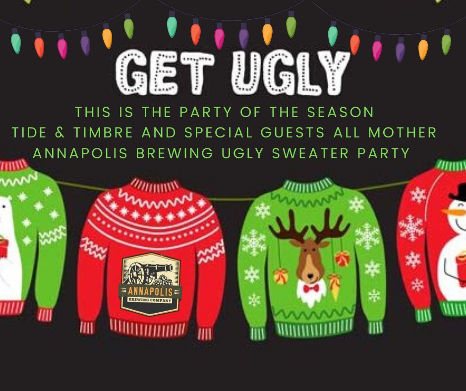AnnapolisBrewCo's tweet photo. Ugly Sweater Party Tonight! 8pm Featuring Tide & Timbre and special guests All Mother. #annapolisbrewingco #annapolisroyal #digbyns #drinklocal #nscraftbeer # https://t.co/zgS3IaAkb8
