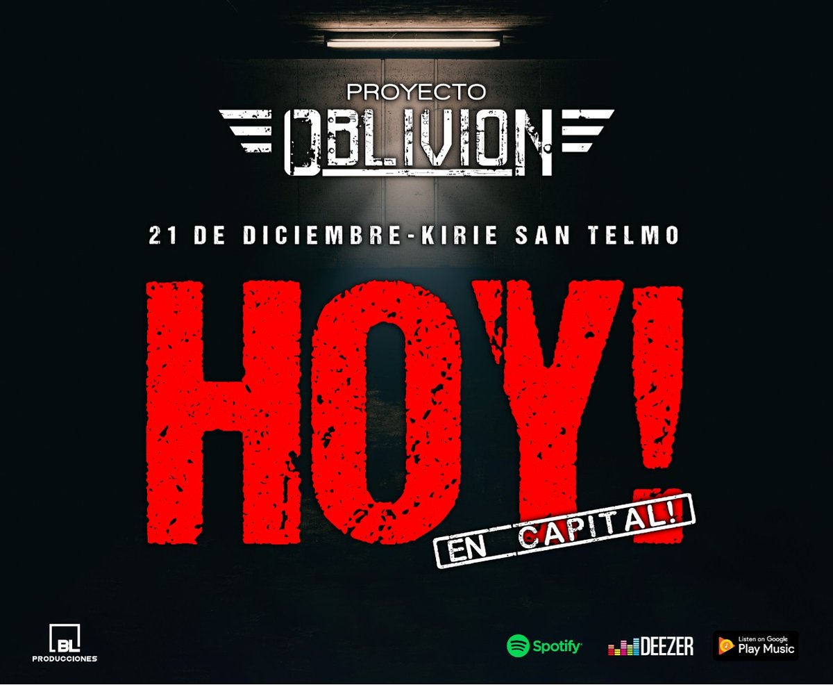 🤟 Hoy tocamos en <a href="/kirieclub/">kirie Music Club</a> junto a <a href="/milmaresoficial/">Mil Mares</a> !!! Pedí tu anticipada!!!

🤟Seguinos:
+ Spotify: Proyecto Oblivion
+ YouTube: Proyecto Oblivion
+ Facebook: Proyecto Oblivion

#GiraPuraPalabra2019 #Oblivion5Años