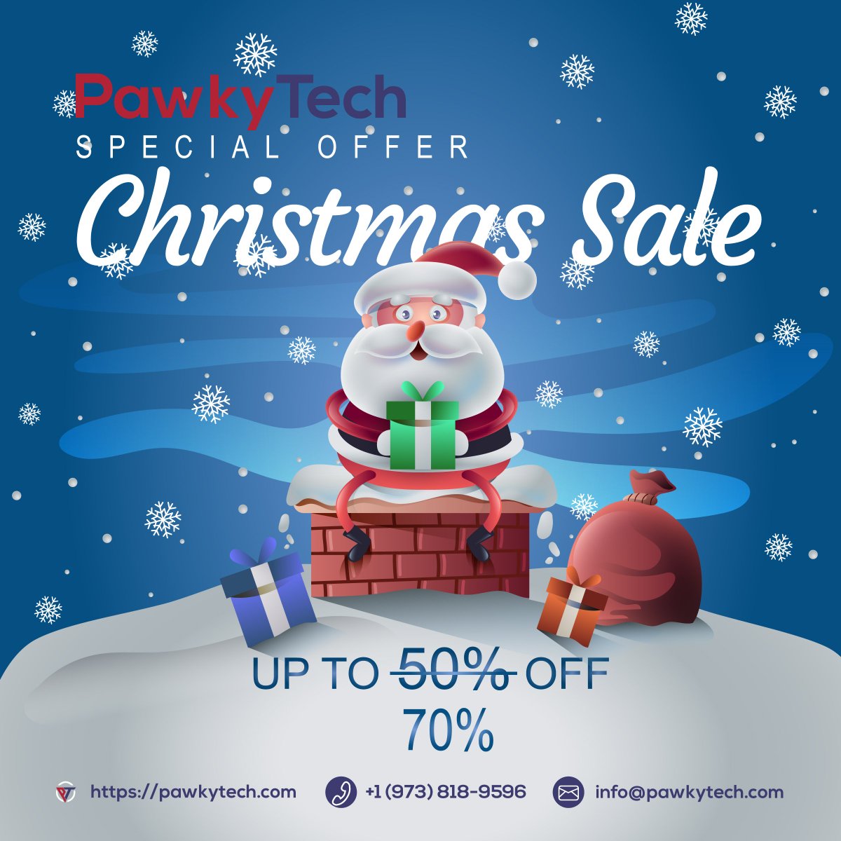 PawkyTech's tweet image. Enjoy your #Christmas exclusive #offer. We PawkyTech are offering up to 70% #discount on all our services, Do not miss out.

Any enquiry or project request, send us message or give a call to us -
Web : pawkytech.com
Call us: +1 (973) 818-9596
Email : info@pawkytech.com