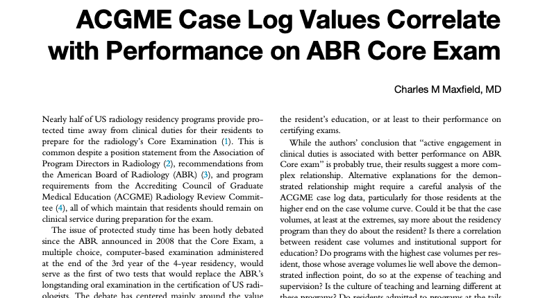DarelHeitkamp's tweet photo. "Both residents and residency programs should interpret Core Exam results as feedback not just for the competence of the residents, but for the culture of teaching, learning and expectations within the program." #ChuckMaxfield @DukeRadiology @AURtweet https://t.co/K8wxuj0yie https://t.co/ATbaeEKDrC