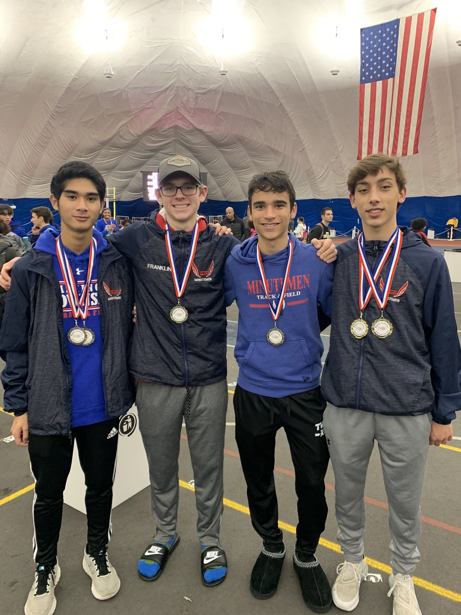 WTBoysTrack's tweet photo. Congrats goes out to the team of Sebastian Aseron, John Franklin, Nate Kidwell/ Aiden McGuigan on there tremendous victory in the 4x800 Meter Relay @ yesterday’s Olympic Conference Meet in Toms River, NJ - great job gentlemen! 🏆🥇#TwpTrackExcellence #SpeedPowerDetermination https://t.co/vFMOAAAVjm