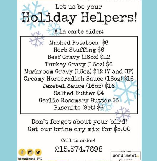 CondimentPHL's tweet photo. Order our Holiday Helpers to make this the easiest, tastiest holiday meal yet! https://t.co/4DSYe3upLL