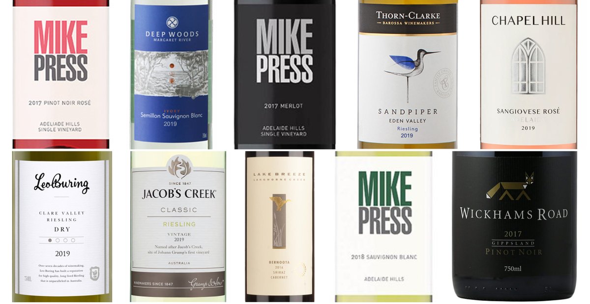 TysonStelzer's tweet photo. By popular demand, here's my Top Ten Wines of 2019 under $20. Full reviews and scores at https://t.co/FmNnEwrGok @mikepresswines @thorn_clarke @chapelhillwine @jacobscreek @lakebreezewines @gregfollett @hoddlescreek @deepwoodsestate @leoburingwines https://t.co/NXJsopZ7Qs
