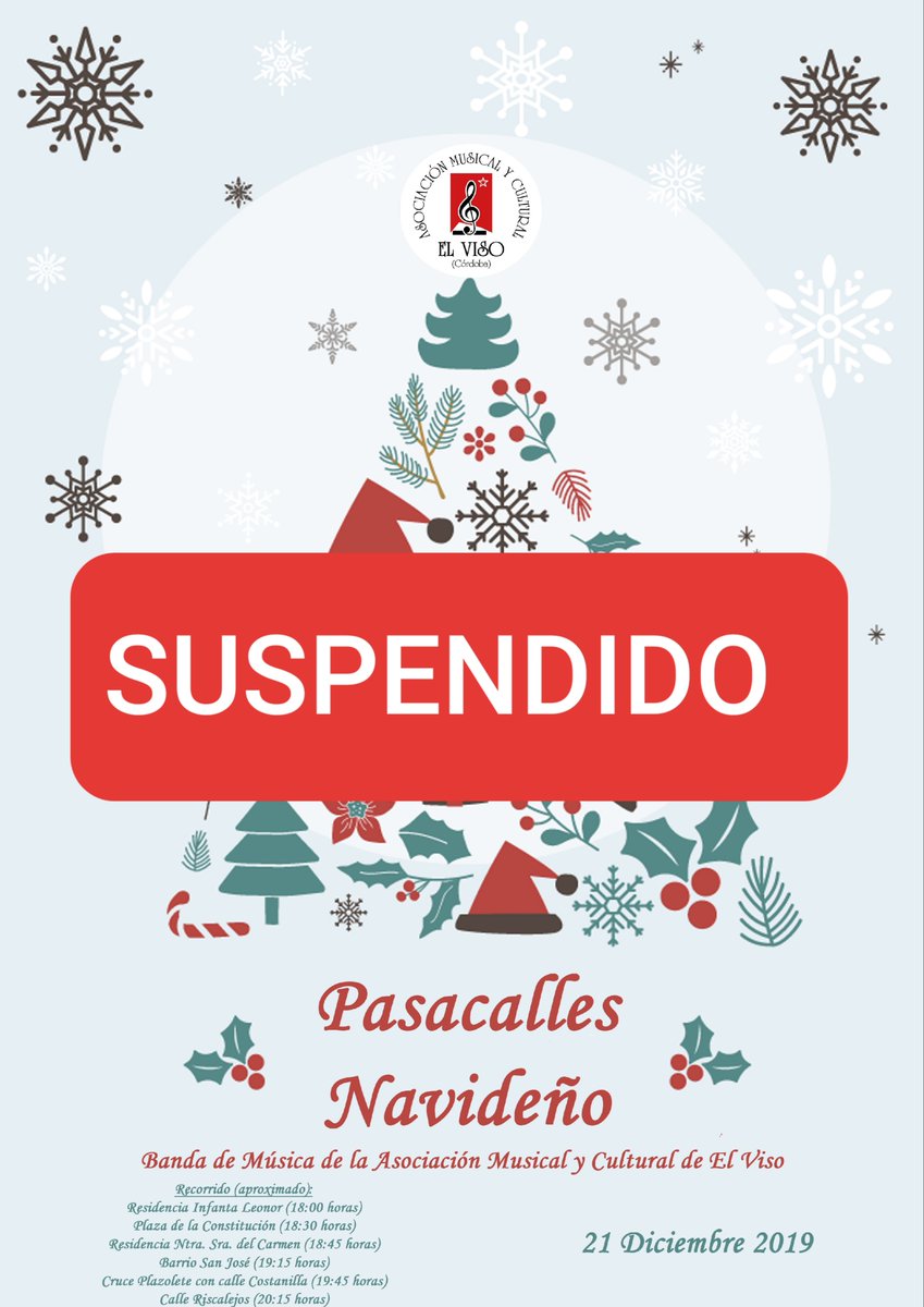 Por razones meteorológicas nuestro Pasacalles Navideño 2019 queda suspendido.