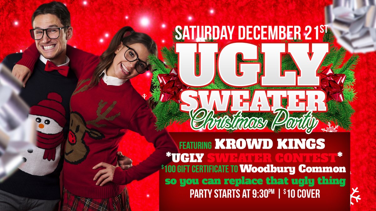TONIGHT!!! The Ugly Sweater Party is tonight, and the grand prize is a $100 gift certificate to Woodbury Common so you can replace that ugly thing.  #Newburghny #uglysweater #christmasparty #billyjoes #ribworks