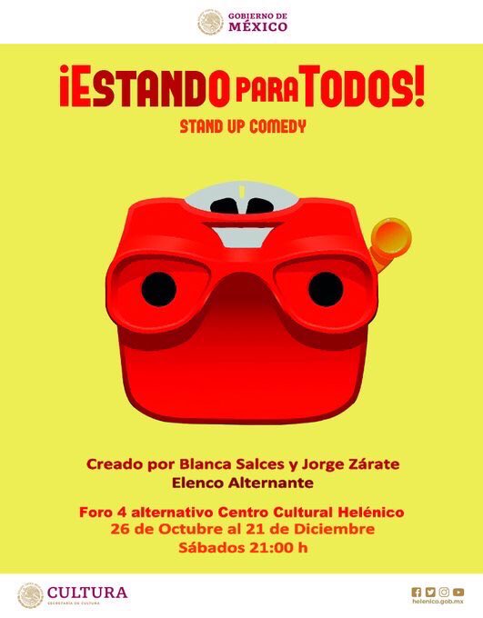 ¡Último sábado!
21:00
Espacio Alternativo 4 del <a href="/Helenico/">Centro Cultural Helénico</a> 
¡ESTANDO PARA TODOS!
<a href="/Estandoporaqui/">EstandoParaTodos</a> 
Hoy acaba.