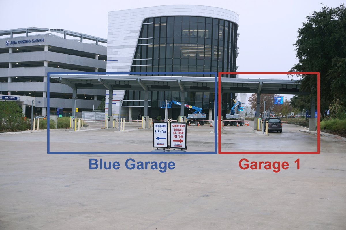 ABIA_Parking's tweet photo. The new garage entry plaza serves both the Blue Garage and Garage 1. Four lanes lead to Blue Garage while the right two lanes are for Garage 1 #airportparking #austinairport #atx #flyaus https://t.co/QpgCBaEkCS