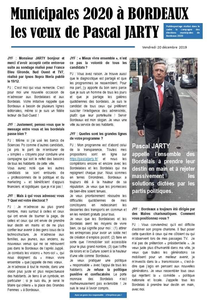 JARTYPascal's tweet photo. Pour une vraie alternative à Bordeaux
...la liste SERVIR BORDEAUX avec Pascal Jarty
#municipalesbordeaux #bordeaux
#ecologie #pascaljarty #servirbordeaux https://t.co/rN1ywh7v6x