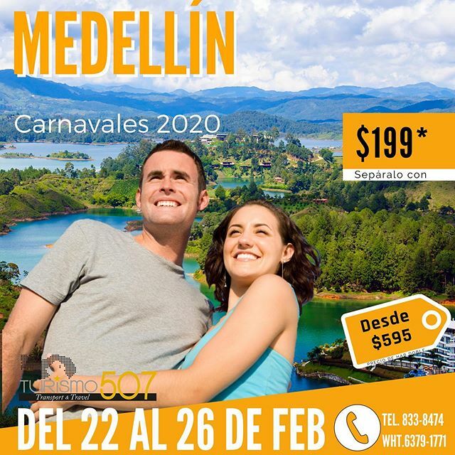 Turismo507pty's tweet photo. 🎊Carnavales 2020🎊
Medellin, Colombia 🇨🇴 Del 22 al 26 de Feb 
4 noches y 5 días
✈️Boleto aéreo 🏨 Hotel 🍳 Desayunos incluidos
Sepáralo con $199
☎️833-8474
📱 Wht 6379-1771
————————————————— .
.
.
.
 #canada #ptk_vehicles #instaplane #toronto #vacati… https://t.co/xovlmvcMVT https://t.co/AqPAlPkXmt