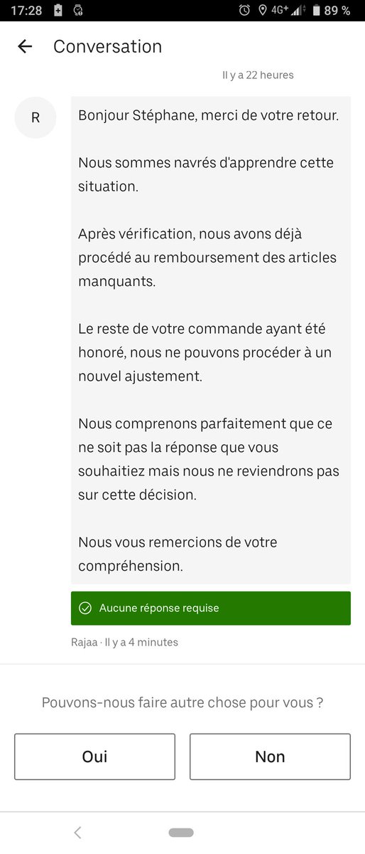 br_steph's tweet photo. .@ubereats_fr Vous trouvez ça normal que je demande le remboursement de ma commande car aucun des produits (menu) n'as été livré entièrement et qu'on me dise qu'on ne me les remboursent pas ? Il aura fallu 1 semaine pour avoir cette réponse. Inadmissible ! https://t.co/S3vUR5incR