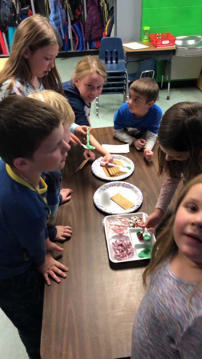 Valentine_3rdGr's tweet photo. Creating gingerbread houses with our kindergarten buddies @McIntireElem https://t.co/iNWCNdIEPr