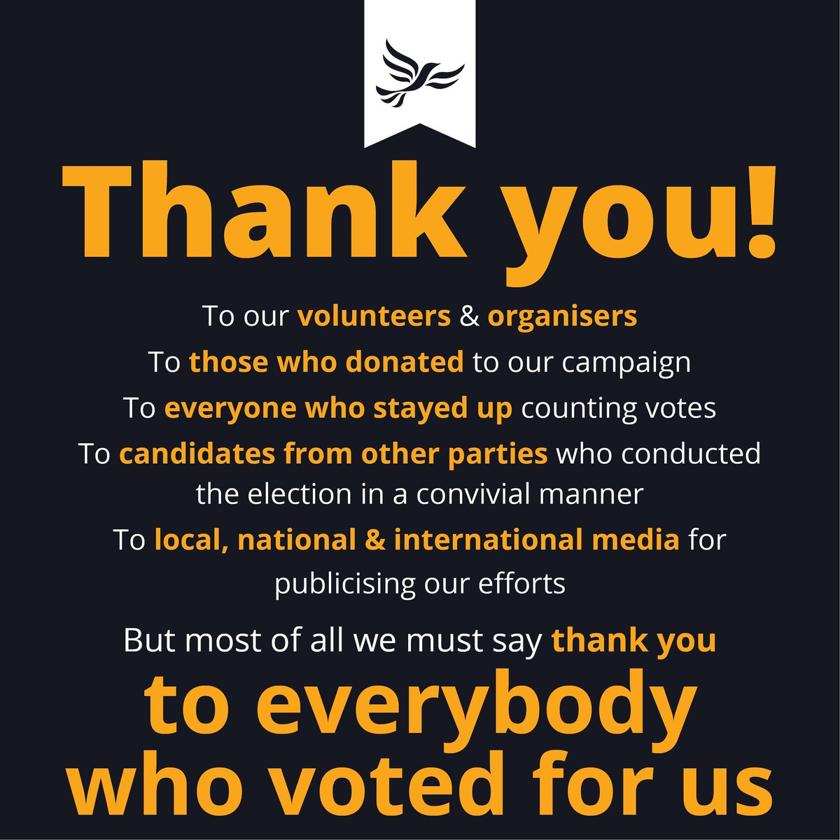 SloughLibDems's tweet photo. A week on from the General Election, it's time for us to say a big Thank you
to many people, but most of all we must say thank you
to everybody who voted for us.
#ge2019 #libdems #ChooseYourFuture #ThisTimeImVoting https://t.co/CVRVyjIFsD