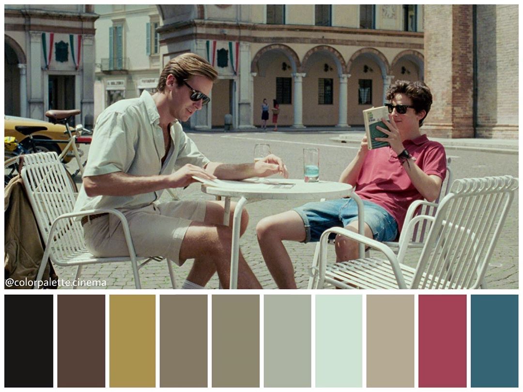 #ColorimetríaCinexArt - La cinta #LlámamePorTuNombre (2017) incorporó los colores de la década ochentera junto con el tradicionalismo de Italia, lugar donde se desarrolla la historia de #Elio y #Oliver.
