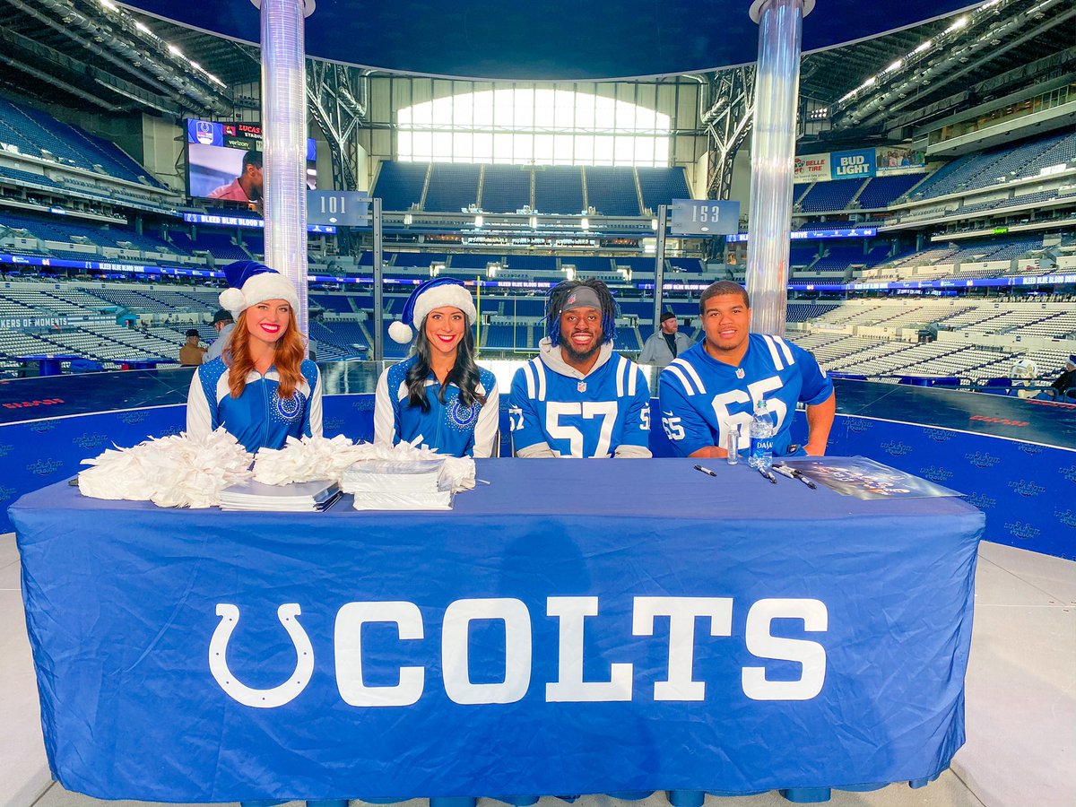 coltscommunity's tweet photo. Having a blast at #BleedBlueIN with @JPatterson__8, @Kturay_58 and @ColtsCheer!
@indianablood | #ColtsHuddleFor100 https://t.co/W6KTsWVR3q