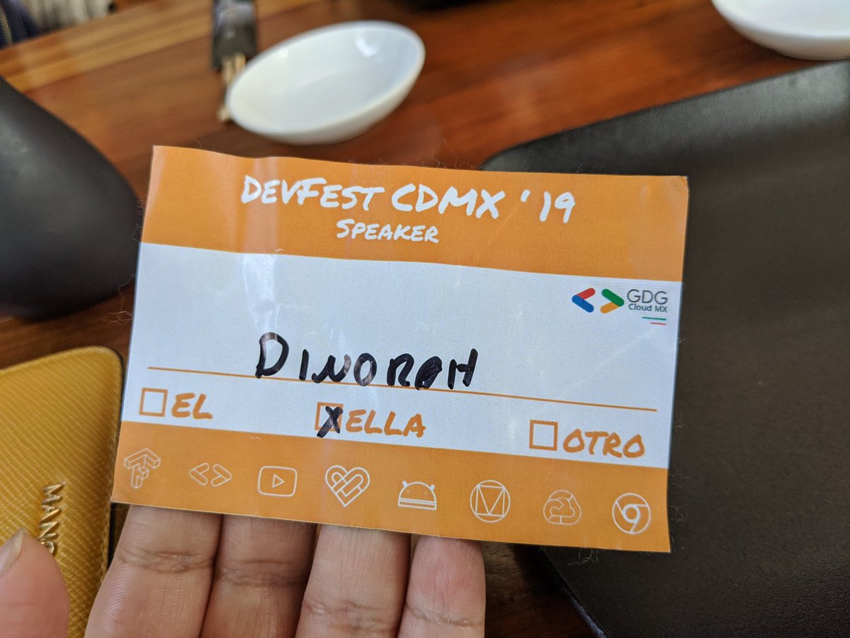 DDinorahtovar's tweet photo. I just want to comment that this year #DevFestCDMX make something remarkable they ask us, how we identify us, if it was a him, her or they. 
In Mexico we have many problems about gender equality, but I have found something really special about the friends I have made in this... https://t.co/Fz0LBuLxWy