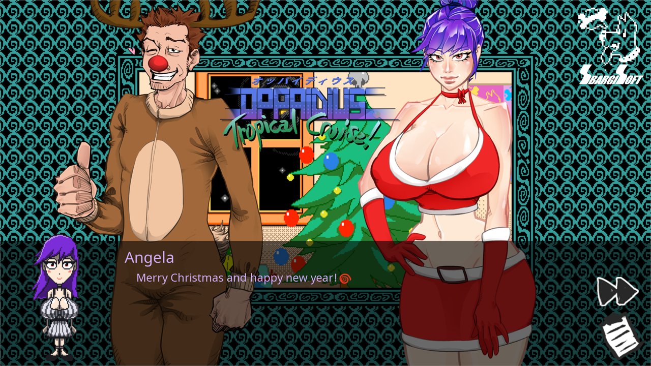 Vittorio Giorgi-Oppaidius Desert Island OUT NOW! on Twitter: "Merry  Christmas, and happy new year! (Yes, we did the Christmas card with the game  engine because we're crazy) #indiedev #visualnovel #Oppaidius #JimmyRudolph  #ComingSoonOnSteam!