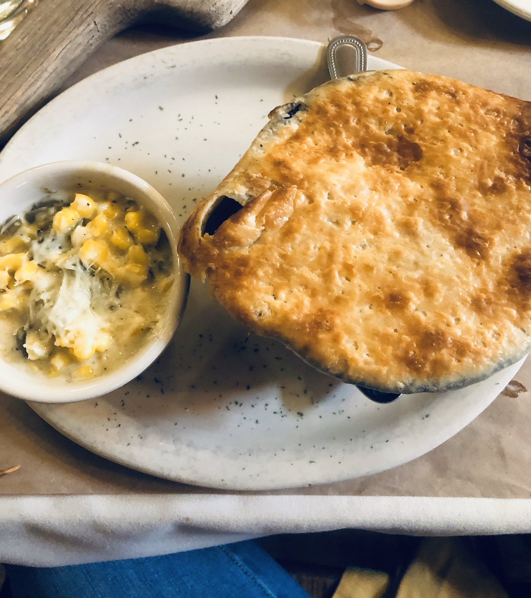 abbiejelphick's tweet photo. got my chicken pot pie, now ready for the @TexasTechMBB game!! @CoachBeardTTU #FiresideChat #triplejs #wreckem https://t.co/SBk2ZZ8TUo