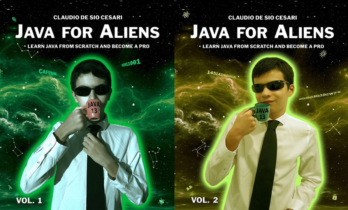 cdesio's tweet image. I've just uploaded the 5th update of the free downloadable files on javaforaliens.com: The "Exercises" file contains now 411 exercises (covering the first 19 chapters). The "Source Code" file has also been updated. 👽
#java13 #Java #javaforaliens