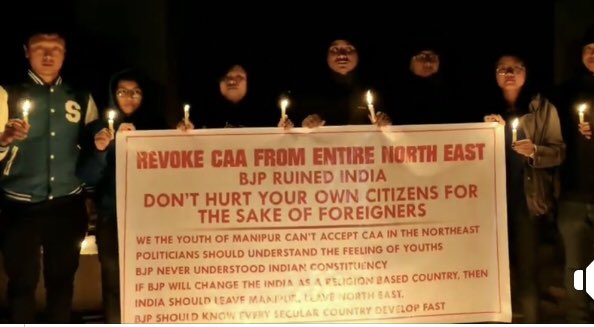 Dear ⁦@AmitShah⁩ ⁦@PMOIndia⁩ ⁦@KirenRijiju⁩  this last candle vigil held Imphal,Manipur today before Section 144 imposed for next 2 MONTHS by your Govt in Manipur-Is this how you show your “love” for Northeast? #Withdraw144 #ScrapTheAct ⁦@DrJitendraSingh⁩