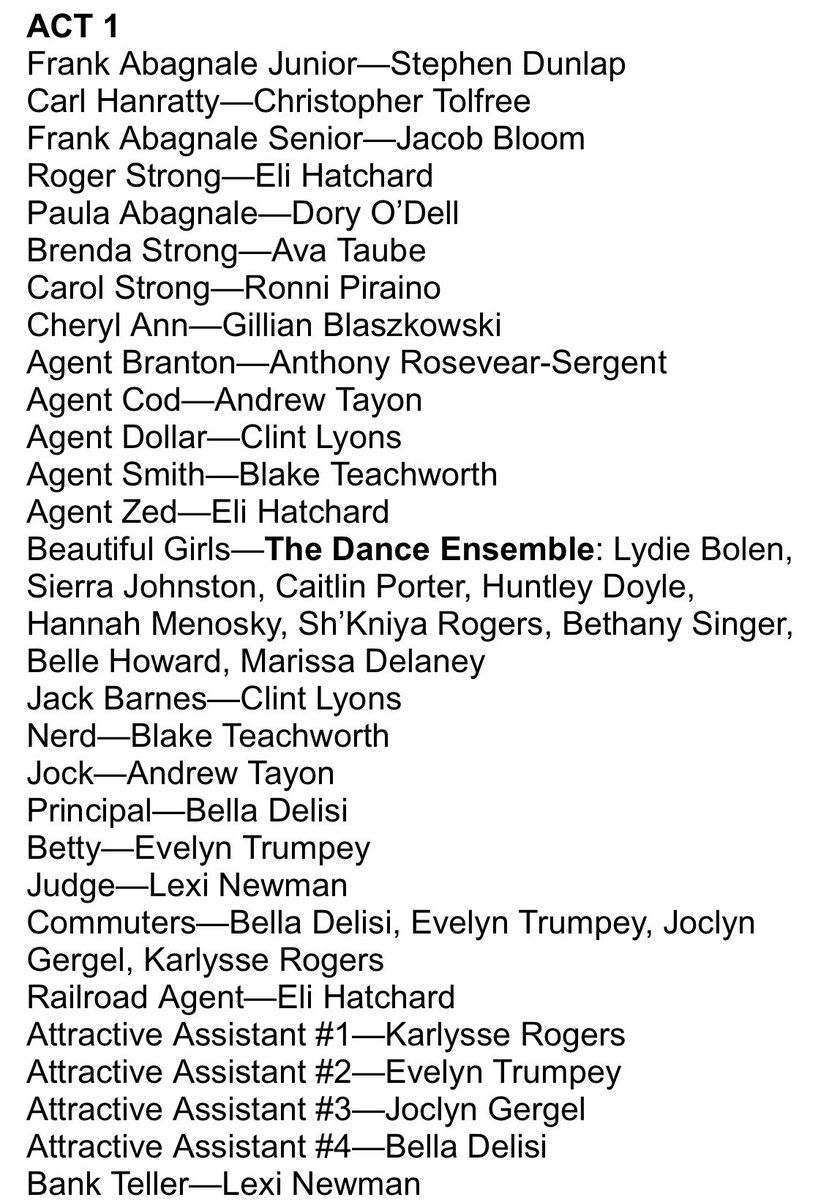 PHSAct2's tweet photo. Cast list is out for Act2’s production of Catch Me If You Can!! https://t.co/L4OLGDAZcW