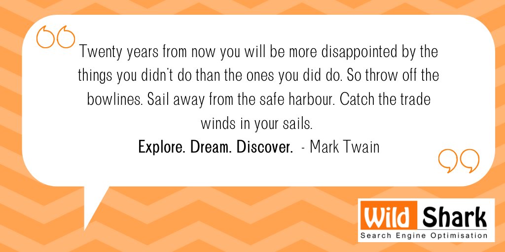 wildsharkseo's tweet photo. Twenty years from now you will be more disappointed by the things you didn't do #businessinspo #wildshark #marktwain #businessmotivation #businessgrowth https://t.co/r8N6BF4OvL