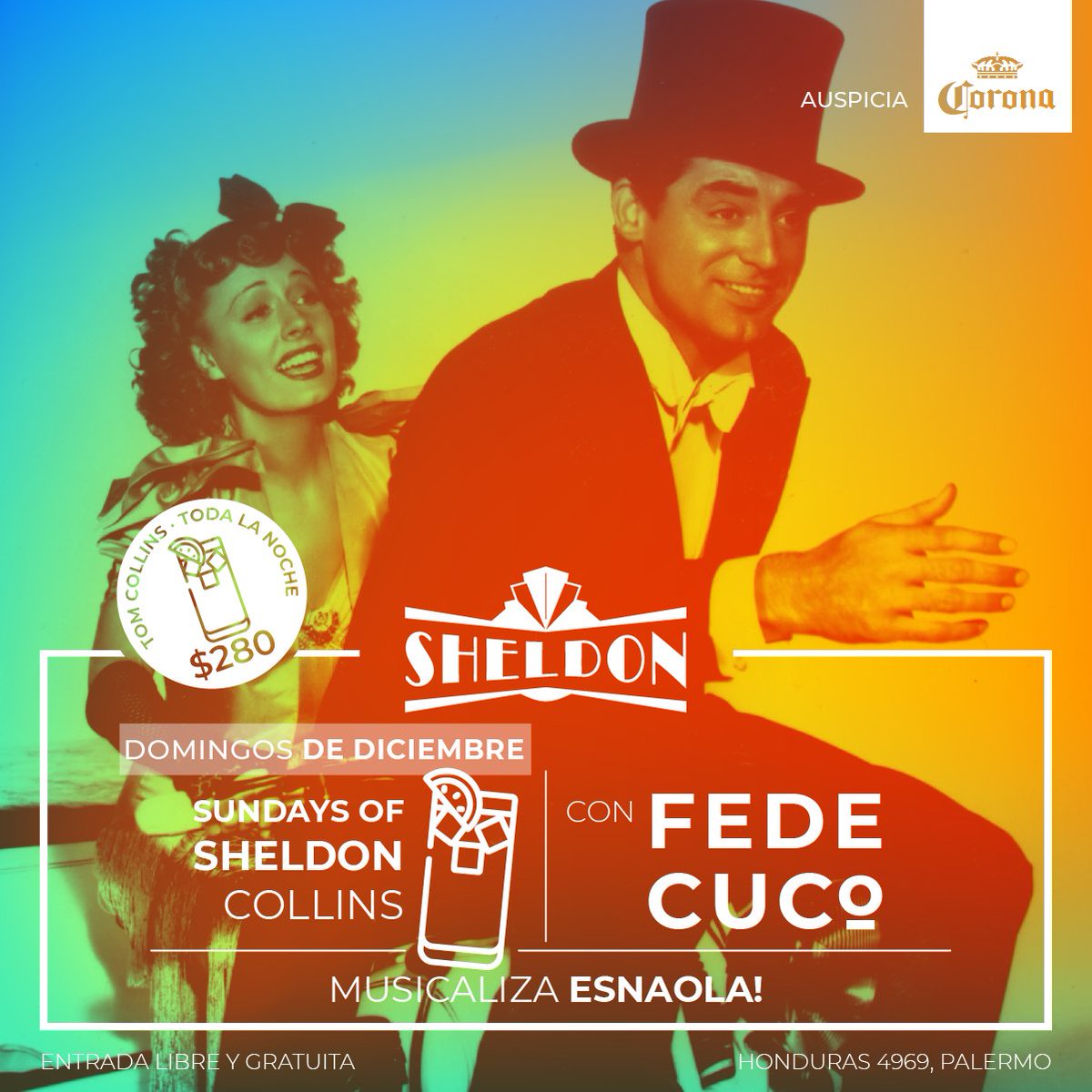 Los domingos en Sheldon no son un día más. Los domingos vienen Fede Cuco a preparar los más deliciosos Tom Collins del condado y el maestro Esnaola! a pasar la más alucinante música lounge del mundo. De eso se tratan nuestros SHELDON COLLINS Sundays y no deberías perdértelos.