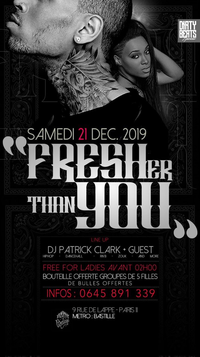 Ce soir 😎 Fresher Than You 🔥 <a href="/BalajoParis/">LE BALAJO PARIS</a> <a href="/le_balajo75/">Le Balajo</a> <a href="/DirtybeatsParis/">Hustle and Flow</a> 
Hip-Hop x Dancehall x Trap x Latino 
23h / 6h 🎉