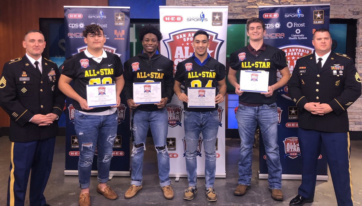 Congrats to @gioooo_silva, @Nick_Patt80, @NateCastillo2 & @captcollins21 who were selected to play on the @SA_Sports All-Star Football Game! Watch them tonight on @KABBFOX29 Max Sports at 9:30 and see them play for #TeamBlack on Jan. 4 in the @Alamodome. #sasallstargame #GoArmy