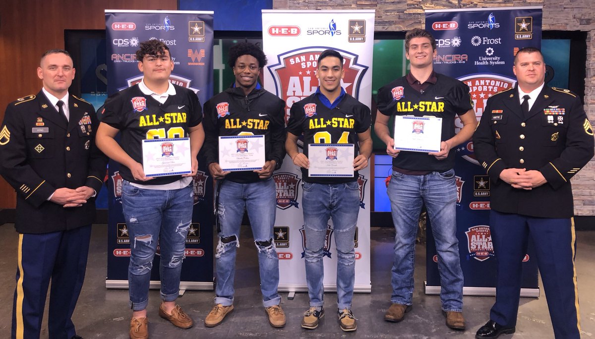 SA_Sports's tweet photo. Congrats to @gioooo_silva, @Nick_Patt80, @NateCastillo2 &amp; @captcollins21 who were selected to play on the @SA_Sports All-Star Football Game! Watch them tonight on @KABBFOX29 Max Sports at 9:30 and see them play for #TeamBlack on Jan. 4 in the @Alamodome. #sasallstargame #GoArmy https://t.co/CfUN9NuLHo