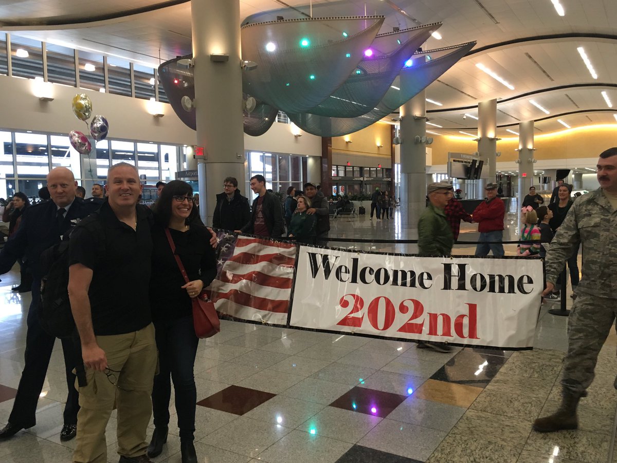 Brig. Gen. Grabowski, Col. Crumbly, and I along with a host of leaders from the 202nd Engineering Installation Squadron enjoyed welcoming Tech Sgt. Franklin Wetmore home from Afghanistan. Reuniting him with his family at this special time of year was humbling. #WelcomeHomeWarrior