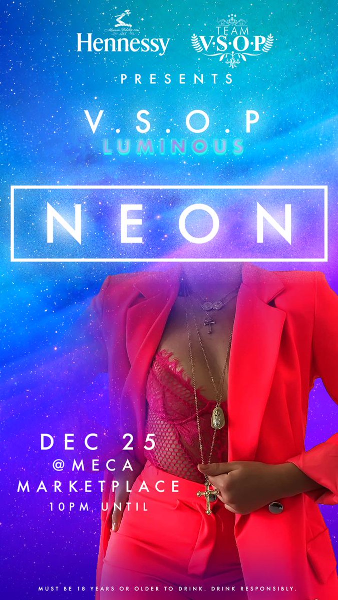 realpartygods's tweet photo. 🔥🎄Come dressed in your best NEON outfit to experience what #VSOPLuminous is all about (Acceptable neon colours are pink, orange or yellow)😌 See you on Dec 25 at @themecaja🎄🥃. Tickets Available at @ribbizja @loudfashion @ditrends_clothing or online at https://t.co/62Xh79EoQp https://t.co/ahxj3OjjGq