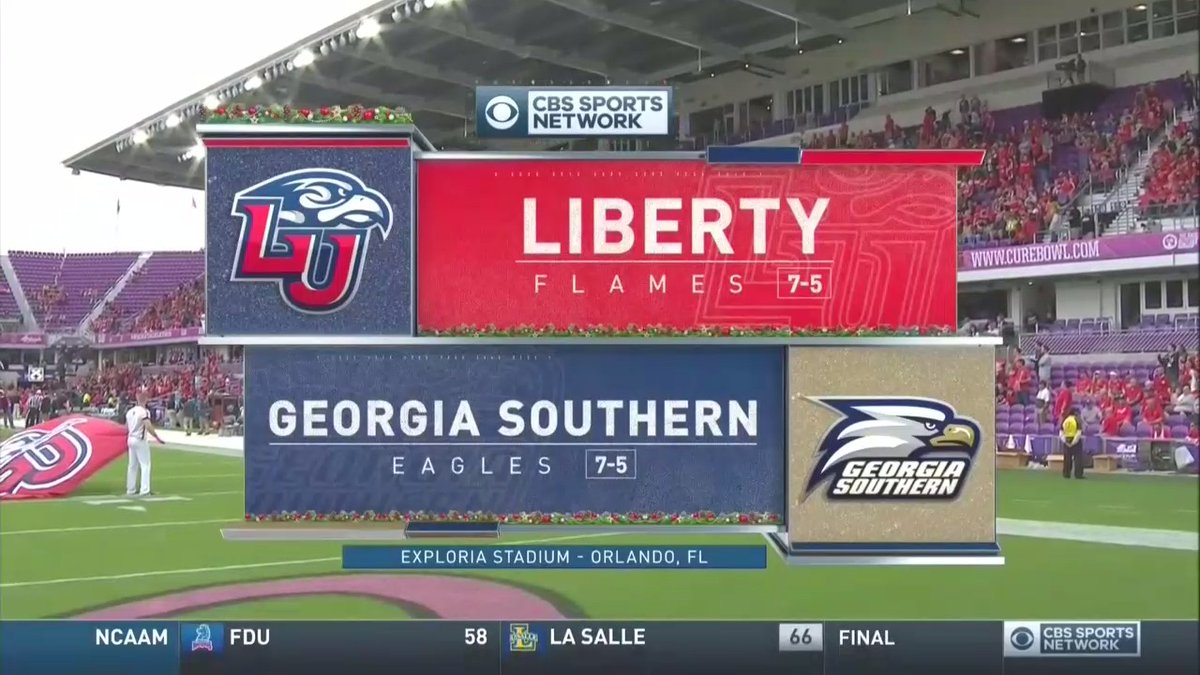 CBSSportsNet's tweet image. Time for a contest with a cause. 

It's @LibertyFootball vs. @GSAthletics_FB in the @CureBowl on CBS Sports Network!