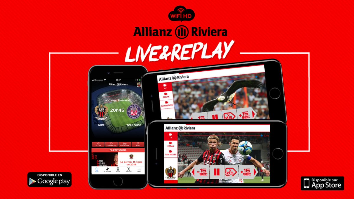 AllianzRiviera's tweet photo. Au stade pour #OGCNFCM ? Suivez l'@ogcnice avec l’application mobile #AllianzRiviera. 📲
🎥 Live&amp;Replay pour suivre le match et revoir les meilleures actions ! 
⚽️ Live texte et statistiques du match et des joueurs !  
📌 Plan interactif du stade
 #innovation 
#digitalstadium https://t.co/81M1o0wp4M