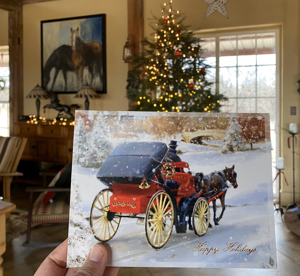 Favorite Christmas card received. #horsedrawncarriages #carriagehorse #workinganimals #workinganimalprotectionact @penaltalaw @iycwhat @mamabearwelde @Carriage_Horses #savehorsedrawncarriages