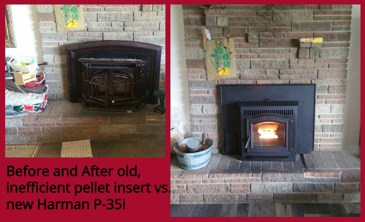 Another beautiful #fireplace transformation by our install team!
We eliminated the inefficient, old fireplace insert and upgraded to the new @harmanstoves #P35i #pellet insert.