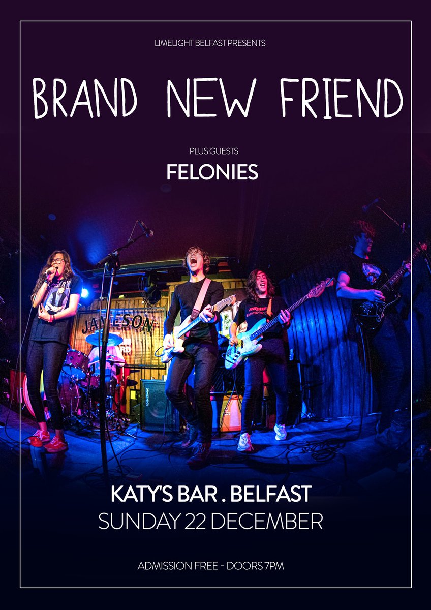 ➡️ Brand New Friend (<a href="/brandnewfriendz/">brand new friend</a>) 
&amp; Felonies (<a href="/feloniesband/">ＦＥＬＯＮＩＥＳ</a>)

📆 Katy's Bar - Sun 22nd Dec 

🎫 Free entry!